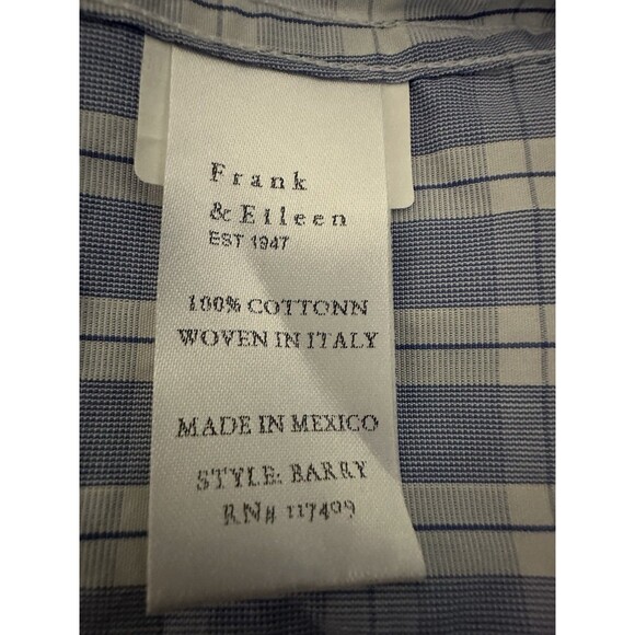 Frank & Eileen Barry Classic Blue   Shirt Blue/White Plaid Size L 40” Chest - Picture 5 of 5